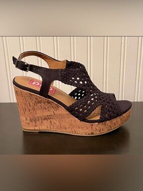 Mudd Black Braided Cork Wedge Sandals